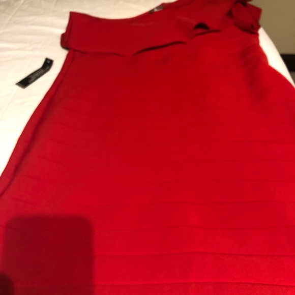 Red Off Shoulder Ruffle Dress - Picture 3 of 4